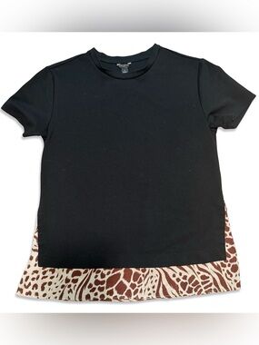 Ann Taylor Black Layered Look Sweater Tee Animal Print Underlay Top